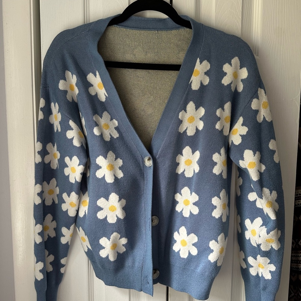Floral Blue Cardigan Sweater